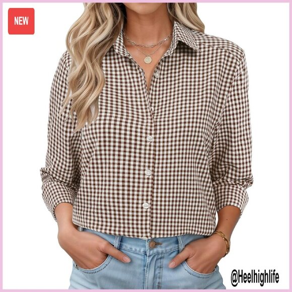 Tops - Women's Long Sleeve Button Down Shirt Cotton Loose Fit Blouse